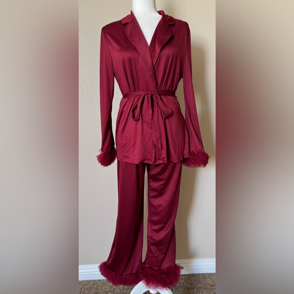 Elegant Burgundy Women's Satin Pajama Set
